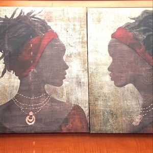 African American Silhouette Canvas Print Art Decor w/ Jewels